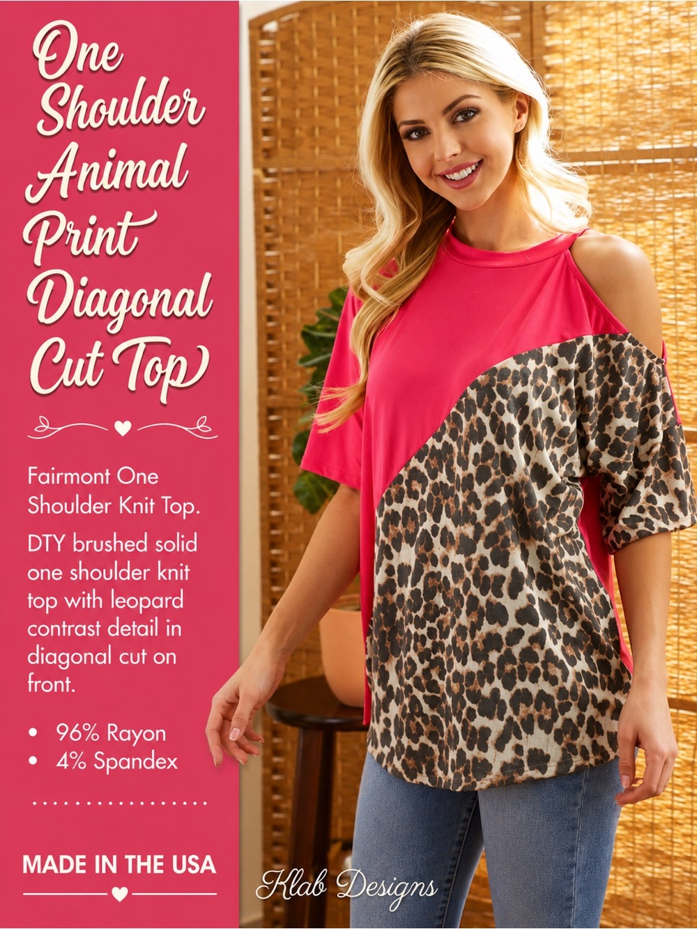 One Shoulder Animal Print Diagonal Cut Top NEW